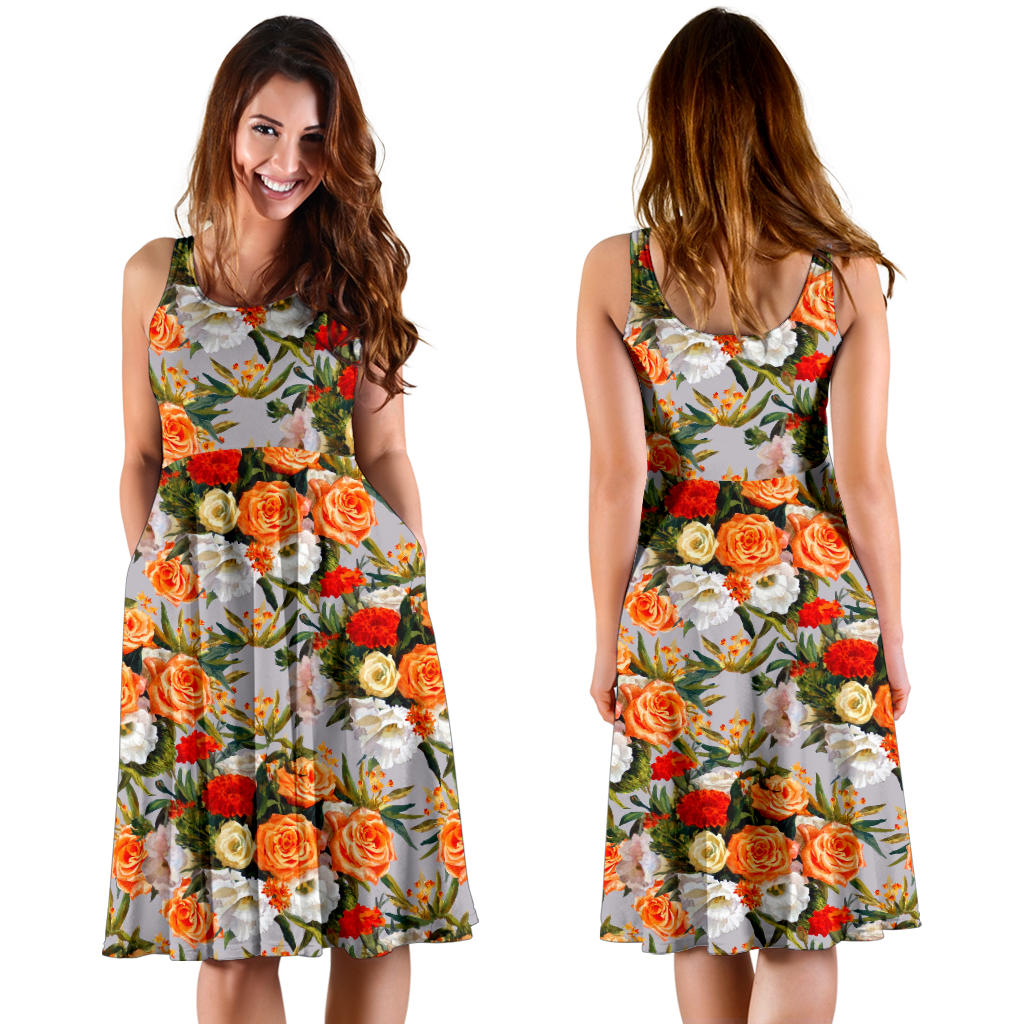 Lisianthus Pattern Print Design LT04 Midi Dress