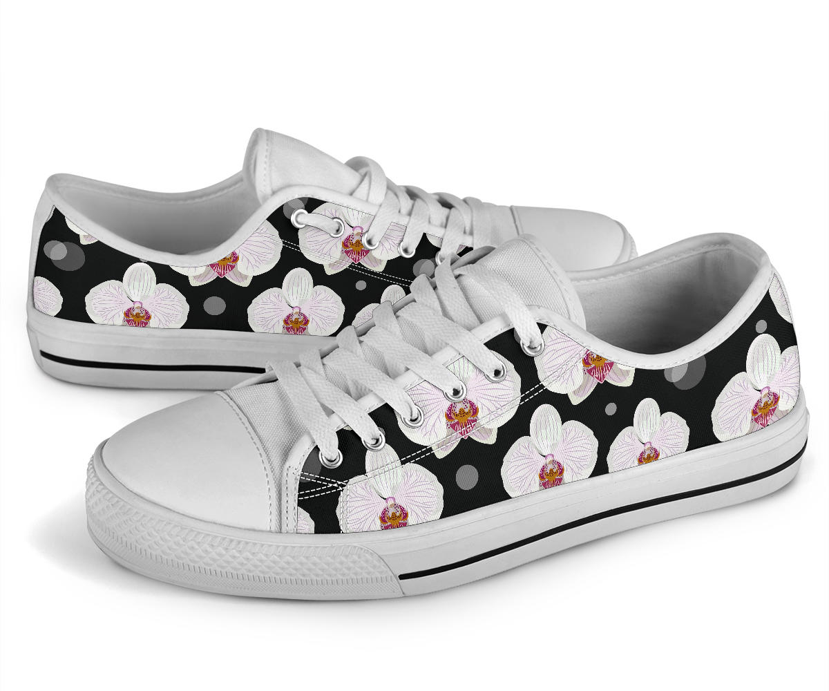 Orchid White Pattern Print Design OR09 White Bottom Low Top Shoes