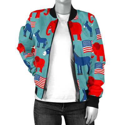 Donkey Red Elephant Pattern Print Design 03 Women's Bomber Jacket