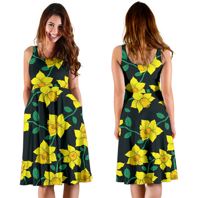 Daffodils Pattern Print Design DF03 Midi Dress