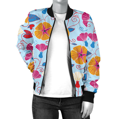 Morning Glory Pattern Print Design MG06 Women Bomber Jacket