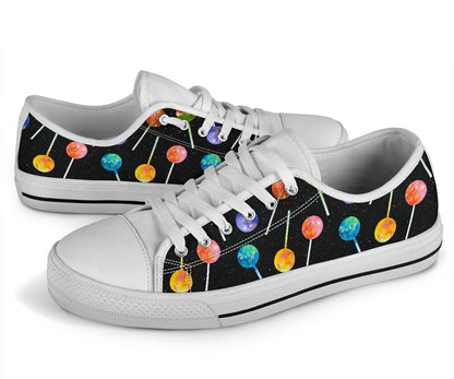 Lollipop Pattern Print Design LL04 White Bottom Low Top Shoes