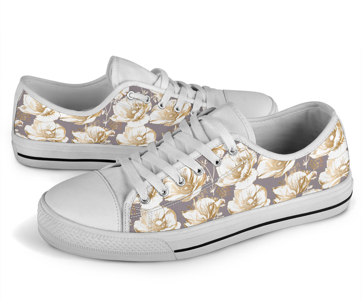 Anemone Pattern Print Design AM05 White Bottom Low Top Shoes