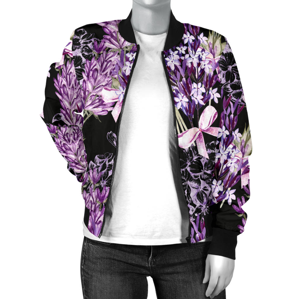 Lavender Pattern Print Design LV06 Women Bomber Jacket