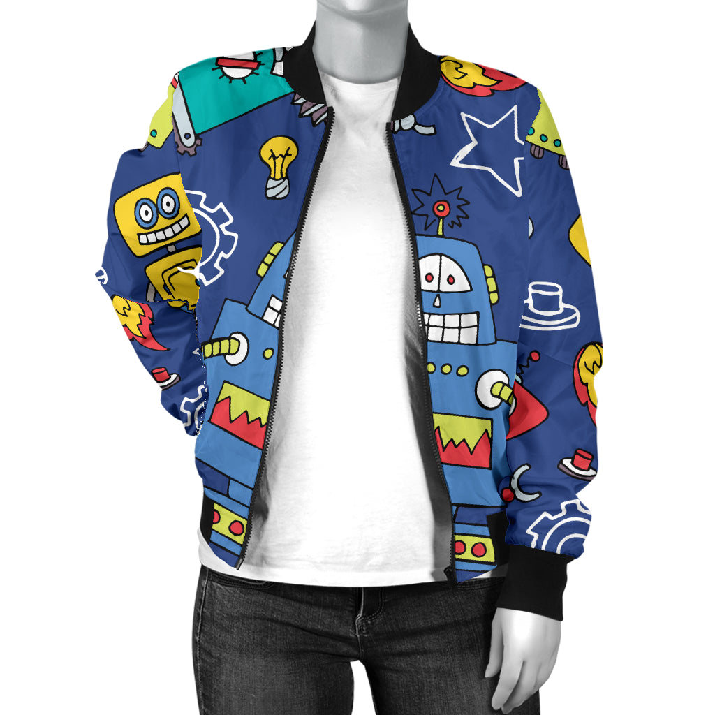 Robot Pattern Print Design A03 Women's Bomber Jacket