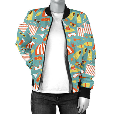 Beach Scene Pattern Print Design 02 Women's Bomber Jacket