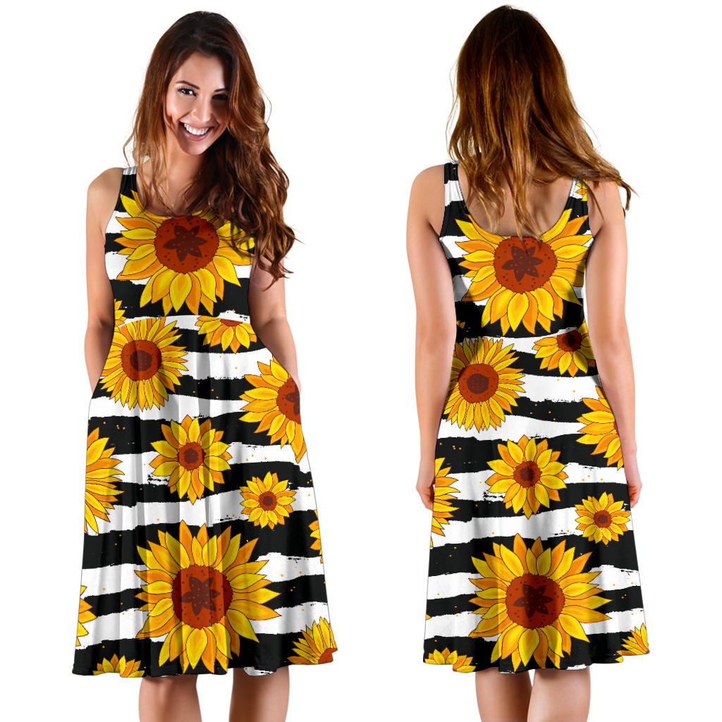 Sunflower Pattern Print Design SF010 Midi Dress