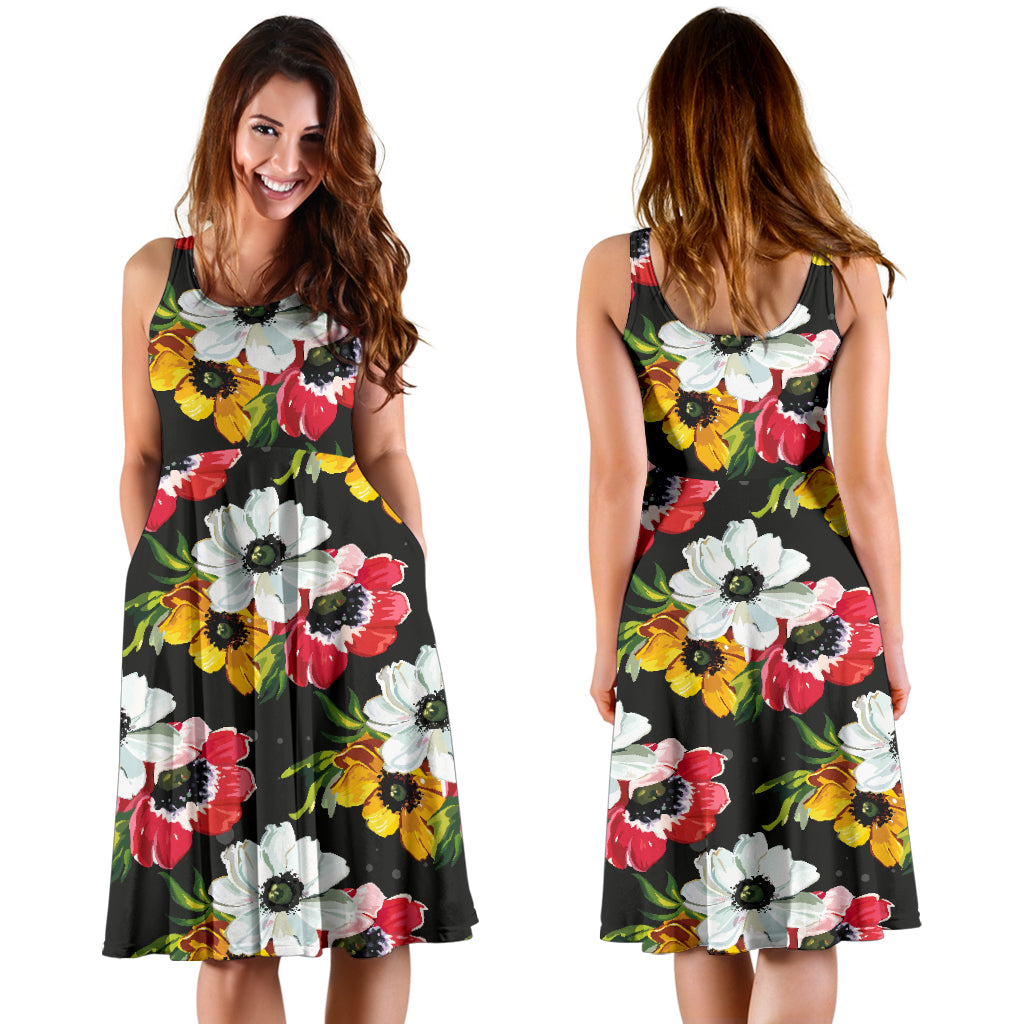 Anemone Pattern Print Design AM07 Midi Dress
