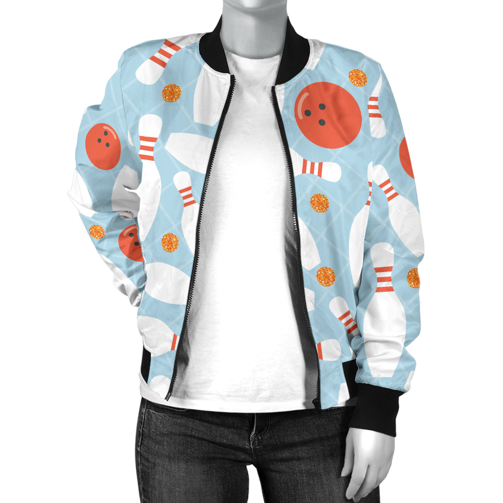 Bowling Pattern Print Design 09 Women's Bomber Jacket