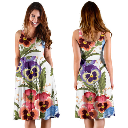 Pansy Pattern Print Design PS06 Midi Dress