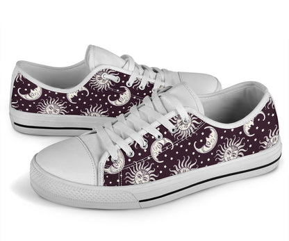 Sun Moon Face White Bottom Low Top Shoes