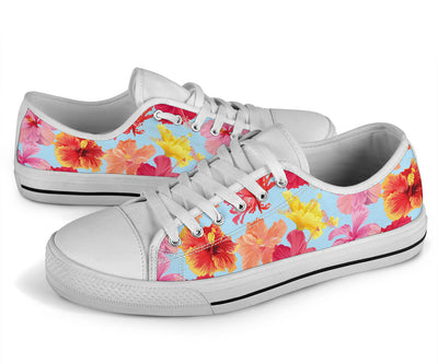 Hibiscus Pattern Print Design HB020 White Bottom Low Top Shoes