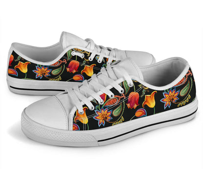 Tulip Boho Pattern Print Design TP09 White Bottom Low Top Shoes