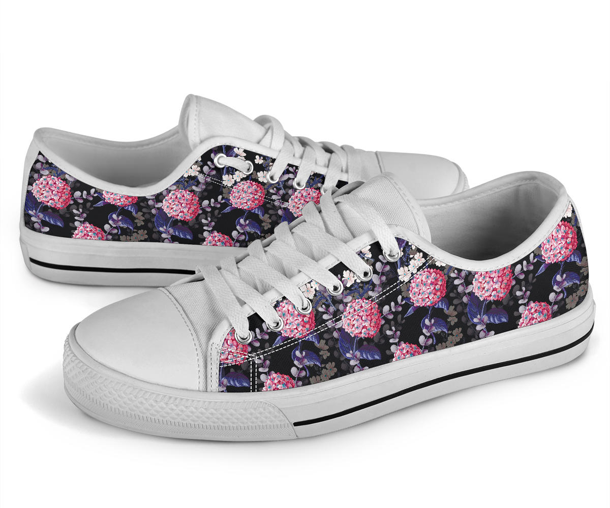 Hydrangea Pattern Print Design HD04 White Bottom Low Top Shoes