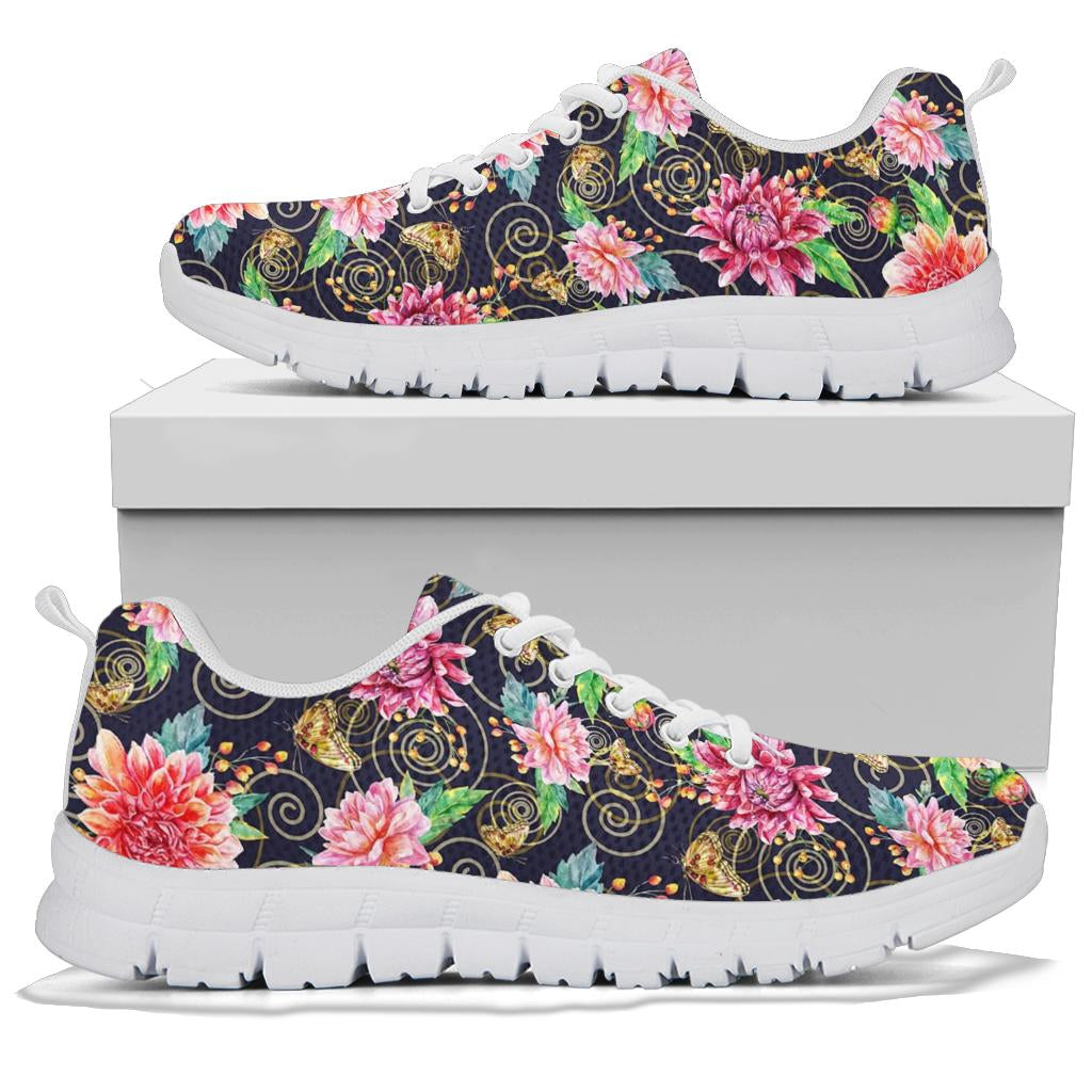 Dahlia Pattern Print Design DH02 Sneakers White Bottom Shoes