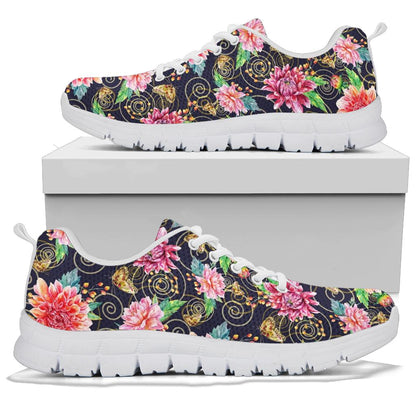 Dahlia Pattern Print Design DH02 Sneakers White Bottom Shoes