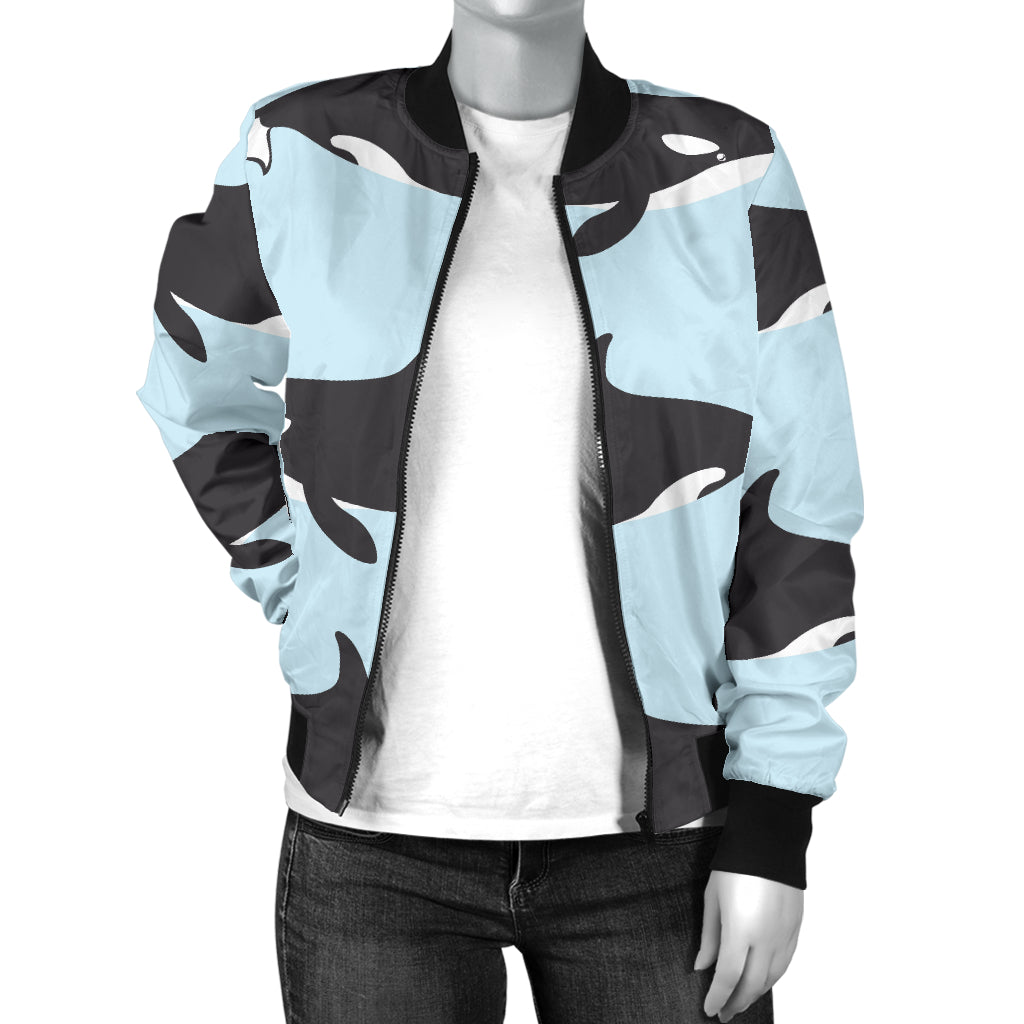 Killer Whale Pattern Print Design 01 Women's Bomber Jacket