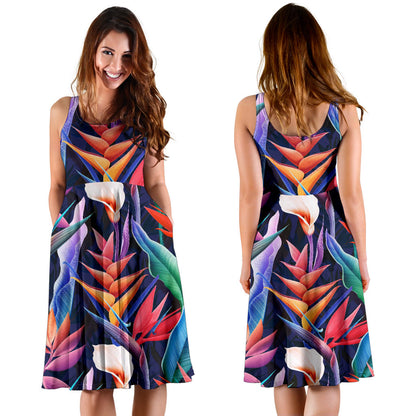 Tropical Flower Pattern Print Design TF023 Midi Dress