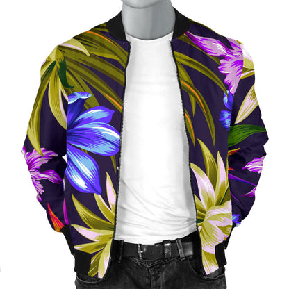 Water Lily Pattern Print Design WL08 Men Bomber Jacket