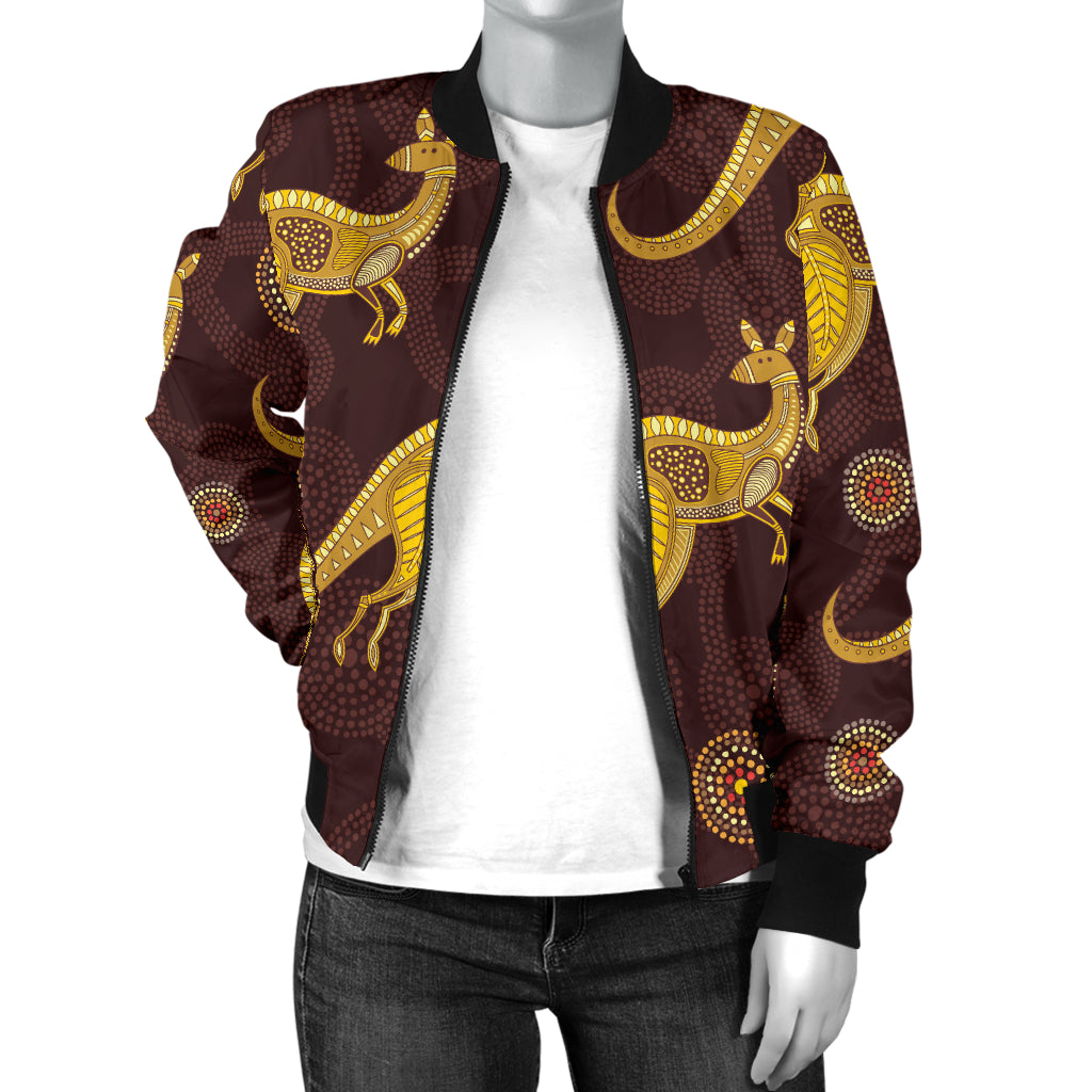 Kangaroos Aboriginal Pattern Print Design 08 Women's Bomber Jacket
