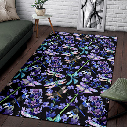 Lavender Dragonfly Pattern Print Design LV03 Area Rugs