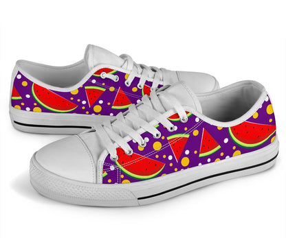 Watermelon Pattern Print Design WM010 White Bottom Low Top Shoes