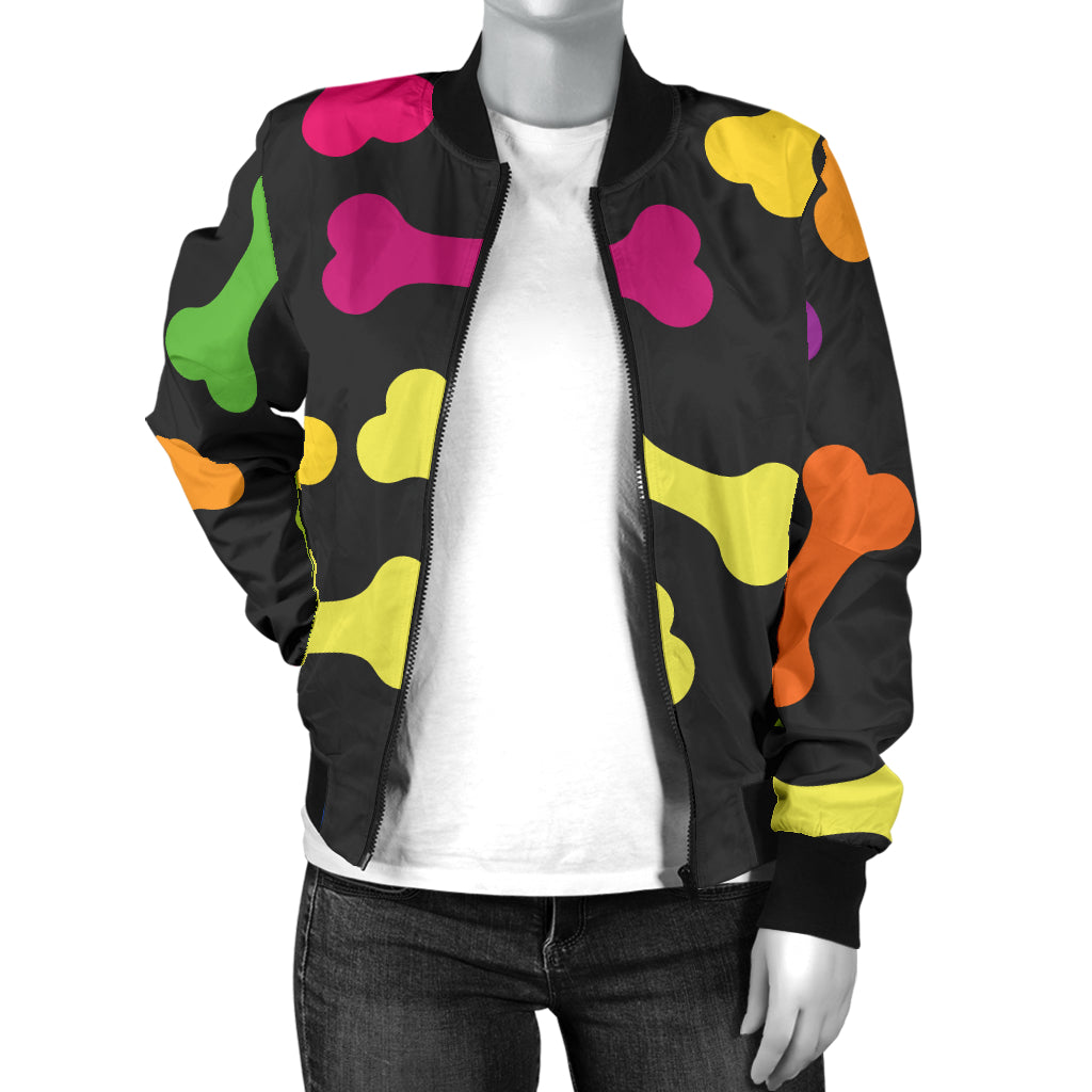 Dog Bone Neon Color Pattern Print Design 02 Women's Bomber Jacket