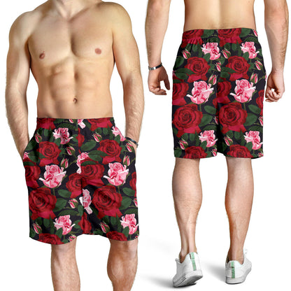 Rose Red Pink Pattern Print Design RO01 Mens Shorts