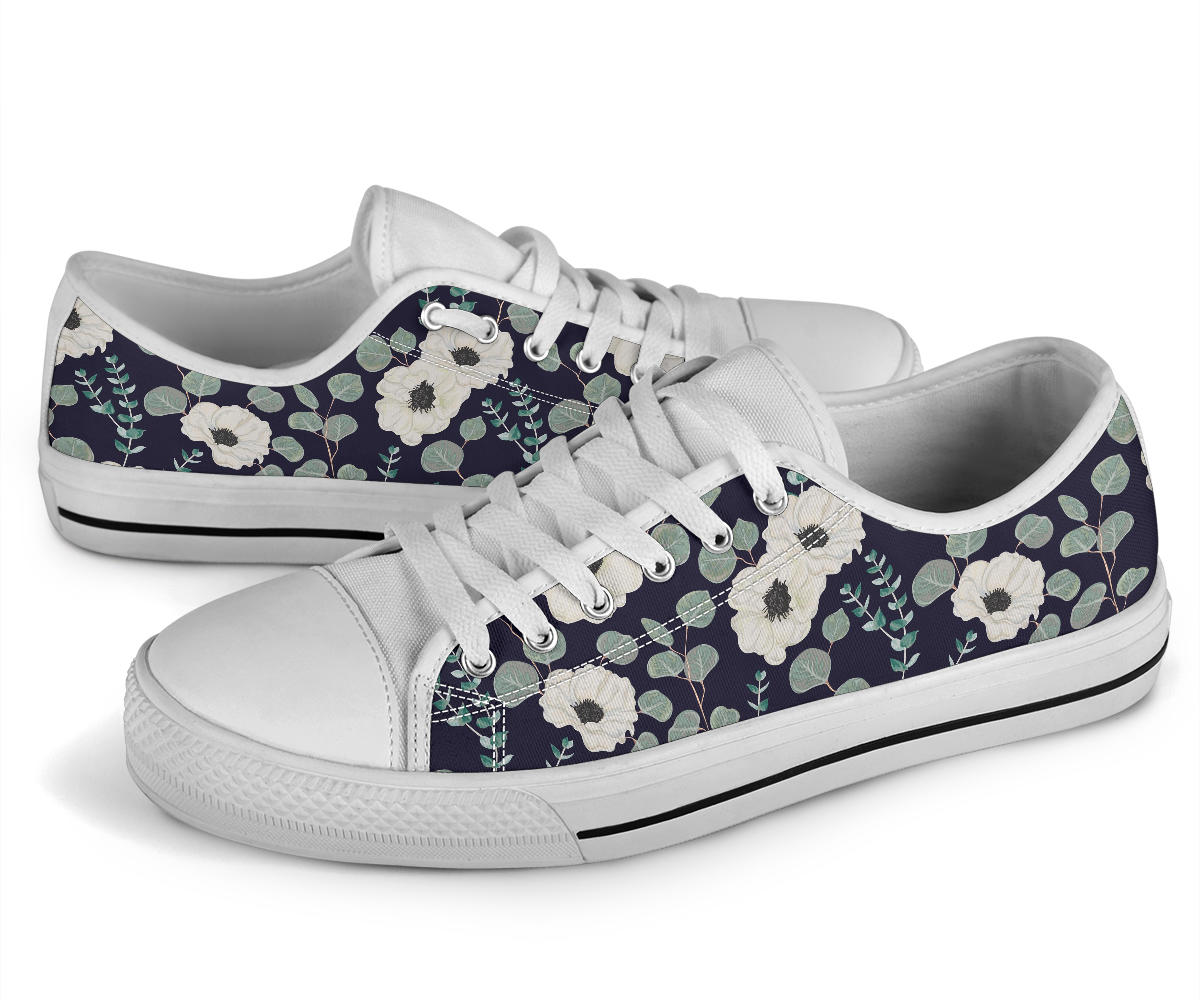 Anemone Pattern Print Design AM01 White Bottom Low Top Shoes