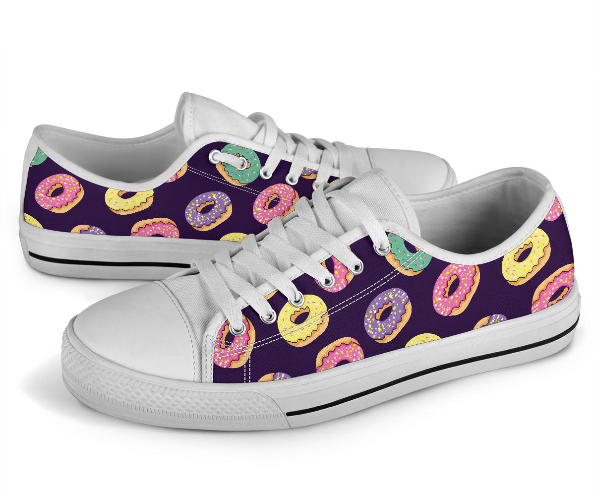 Donut Pattern Print Design DN08 White Bottom Low Top Shoes