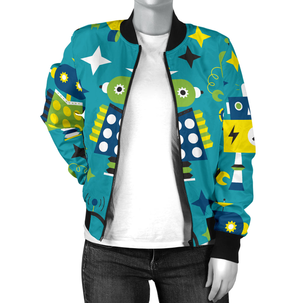 Robot Pattern Print Design A02 Women's Bomber Jacket