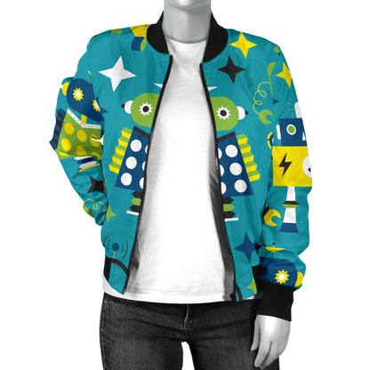 Robot Pattern Print Design A02 Women's Bomber Jacket