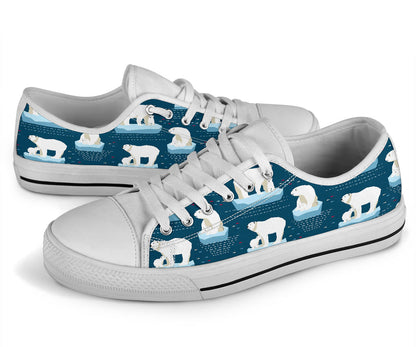 Polar Bear Pattern Print Design PB02 White Bottom Low Top Shoes