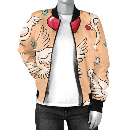 Pigeon Heart Pattern Print Design 04 Women's Bomber Jacket