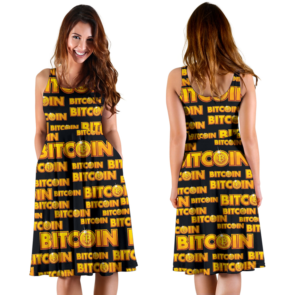 Bitcoin Pattern Print Design DO03 Midi Dress
