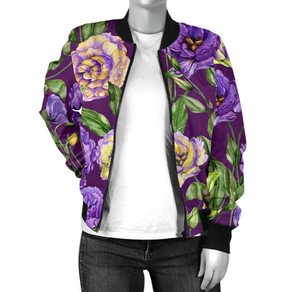 Lisianthus Pattern Print Design LT03 Women Bomber Jacket