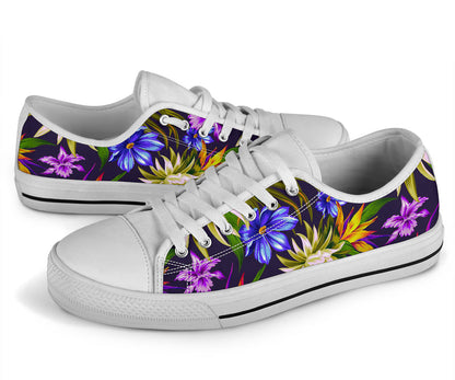 Water Lily Pattern Print Design WL08 White Bottom Low Top Shoes