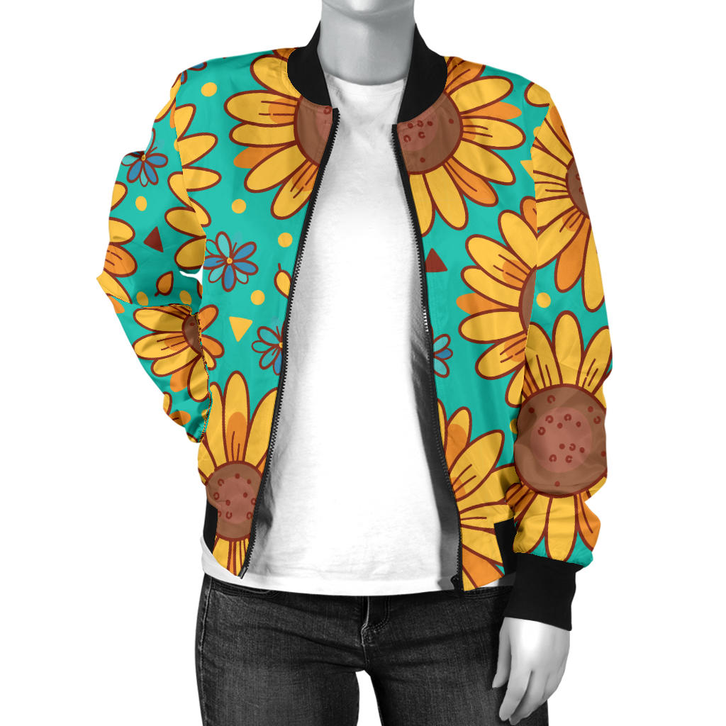 Sunflower Pattern Print Design SF013 Women Bomber Jacket
