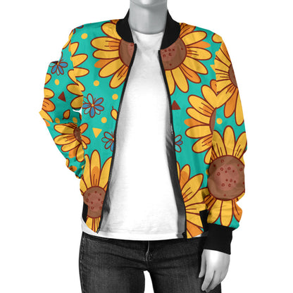 Sunflower Pattern Print Design SF013 Women Bomber Jacket
