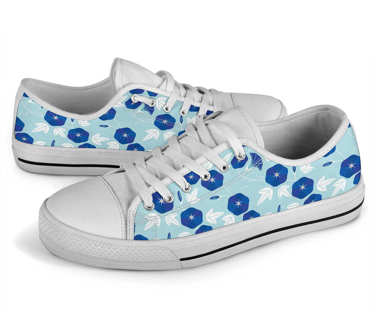 Morning Glory Pattern Print Design MG07 White Bottom Low Top Shoes