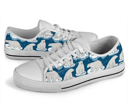 Polar Bear Pattern Print Design PB03 White Bottom Low Top Shoes