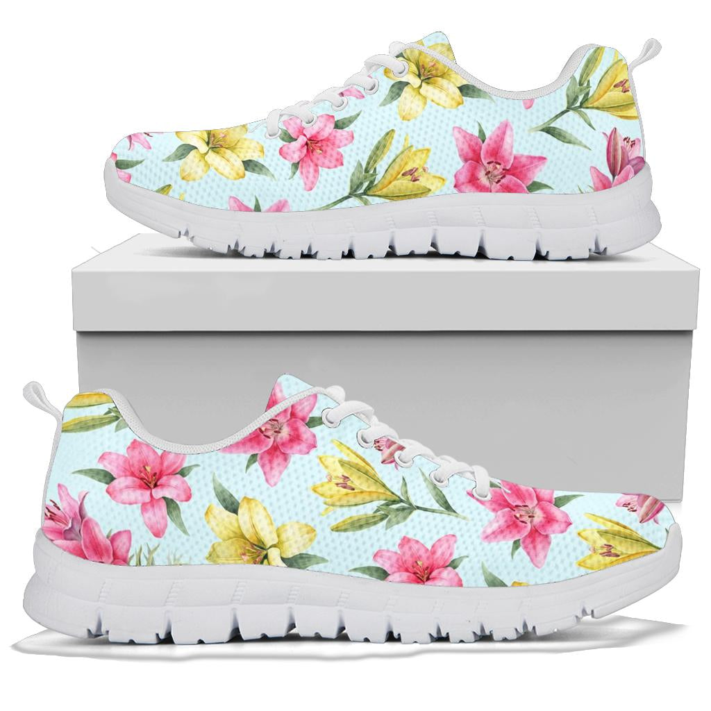 Lily Pattern Print Design LY010 Sneakers White Bottom Shoes