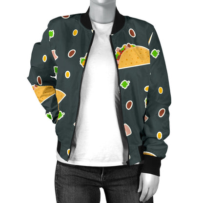 Taco Pattern Print Design TC02 Women Bomber Jacket