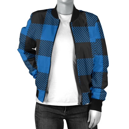 Buffalo check Blue Pattern Print Design 03 Women's Bomber Jacket