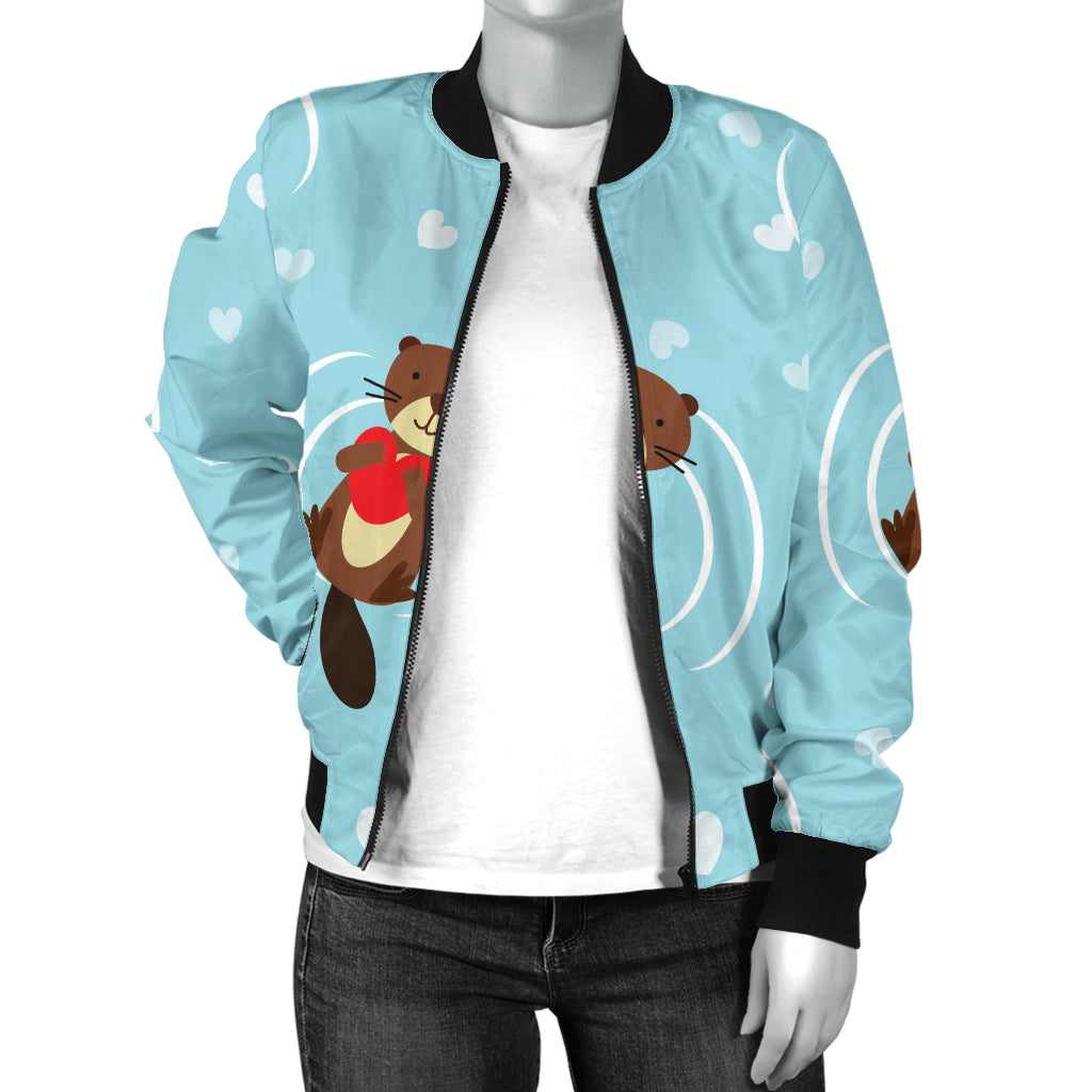 Sea Otter Cute Pattern Print Design 04 Women's Bomber Jacket