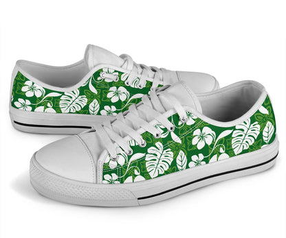 Hawaiian Themed Pattern Print Design H016 White Bottom Low Top Shoes