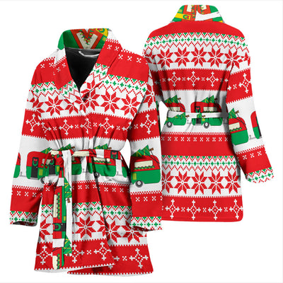 Camper Camping Ugly Christmas Design Print Women Bathrobe