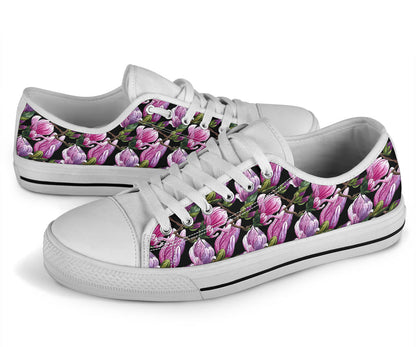 Magnolia Pattern Print Design MAG011 White Bottom Low Top Shoes