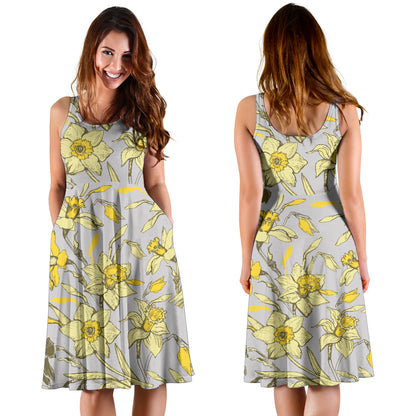 Daffodils Pattern Print Design DF05 Midi Dress