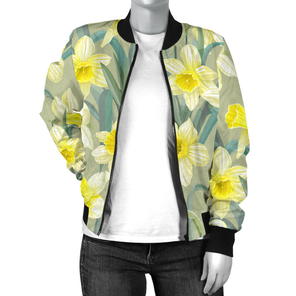 Daffodils Pattern Print Design DF01 Women Bomber Jacket